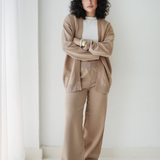 Open Cardigan Knit Set-Beige