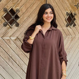 A-Line Shirt Dress - Brown