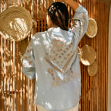 Oriental linen kimono - Baby blue