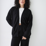 Open Cardigan Knit Set-Black