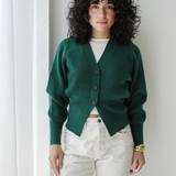Cropped Knit Cardigan-Olive