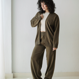 Open Cardigan Knit Set-Olive