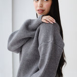 Soft Rib Knit Sweater- Gray