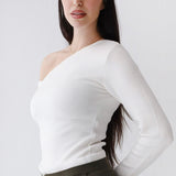 One shoulder basic top -white