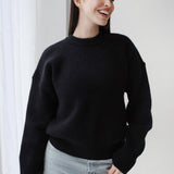 Soft Rib Knit Sweater- Black