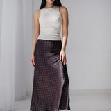 Polka Dot Satin Skirt- Brown