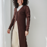 Longline Knit Cardigan-Brown