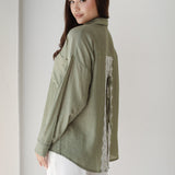 Open Back Lace Shirt- Olive