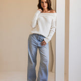 Off-Shoulder Knit Sweater- Off white