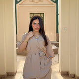 Short sleeve set in beige