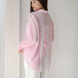 Open Back Lace Shirt- pink
