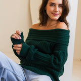 Off-Shoulder Knit Sweater- Olive