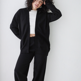 Open Cardigan Knit Set-Black
