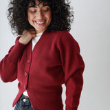 Cropped Knit Cardigan-Burgundy