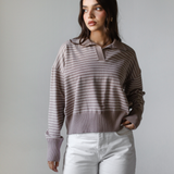 Striped Collar Knit Sweater-Cafe