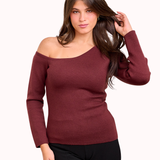 One shoulder basic top - Burgundy