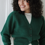 Cropped Knit Cardigan-Olive
