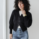 Cropped Knit Cardigan-Black