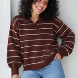 Striped Collar Sweater-Brown