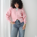 Cropped Knit Cardigan-Pink