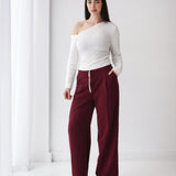 Loose Fit Pants-Burgundy