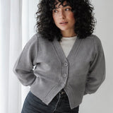 Cropped Knit Cardigan-Gray
