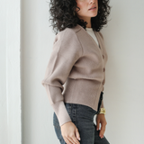 Cropped Knit Cardigan-Caffee