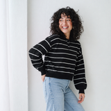 Striped Collar Sweater-Black