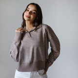 Striped Collar Knit Sweater-Cafe