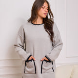Knit Set with Front Pockets - Gray