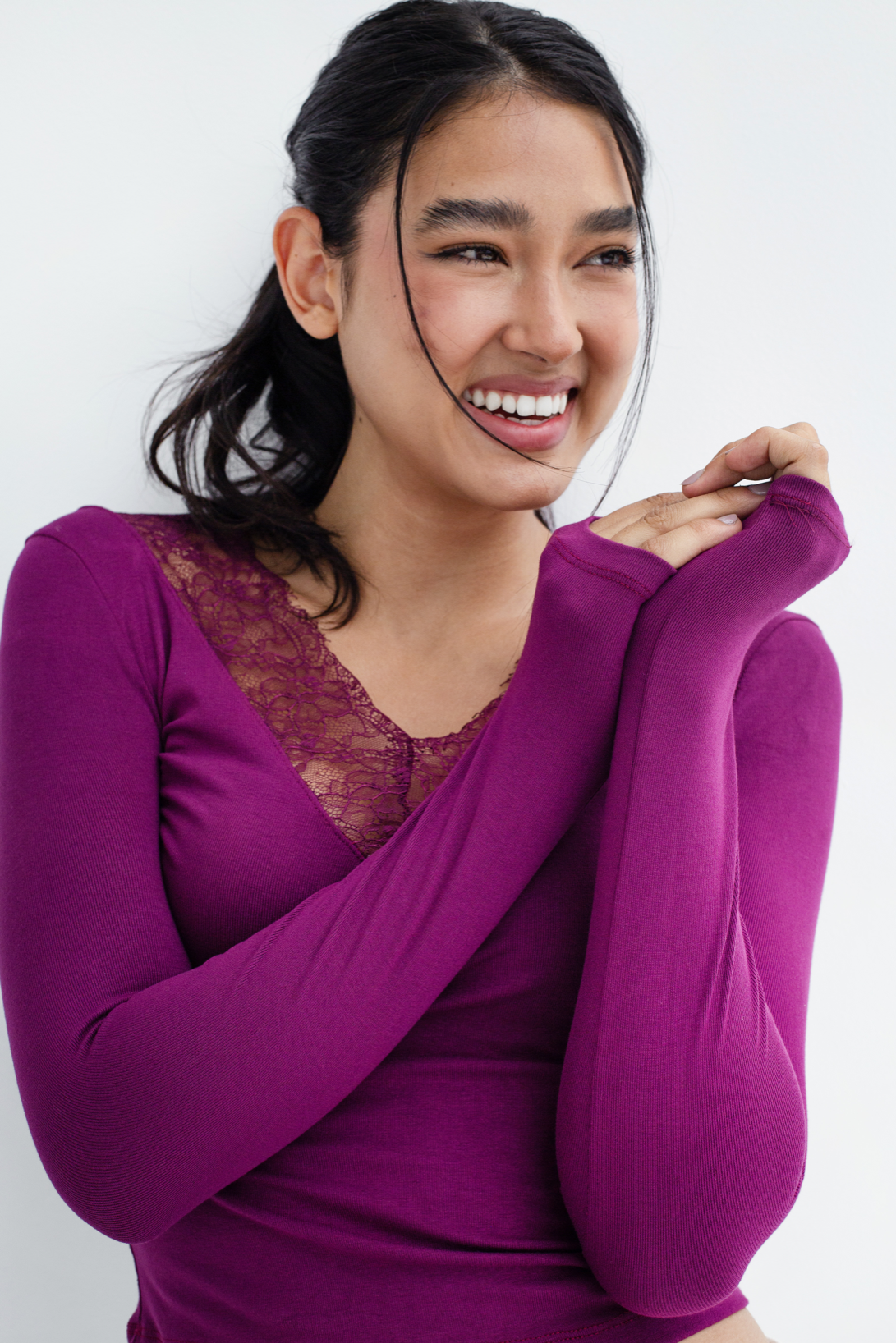 Lace V-Neck Long Sleeve Top