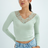 Lace V-Neck Long Sleeve Top