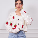Cropped Strawberry Sweater-off white