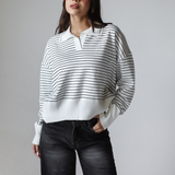 Striped Collar Knit Sweater-Off white