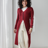 Longline Knit Cardigan-Burgundy