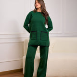 Knit Set with Front Pockets-dark green