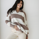 Oversized Striped Knit Sweater-Caffee