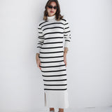 Striped knit dress - white