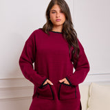 Knit Set with Front Pockets- Burgundy