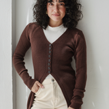 Longline Knit Cardigan-Brown