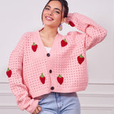 Cropped Strawberry Sweater-pink