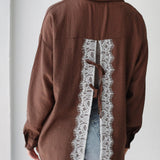 Open Back Lace Shirt- Brown