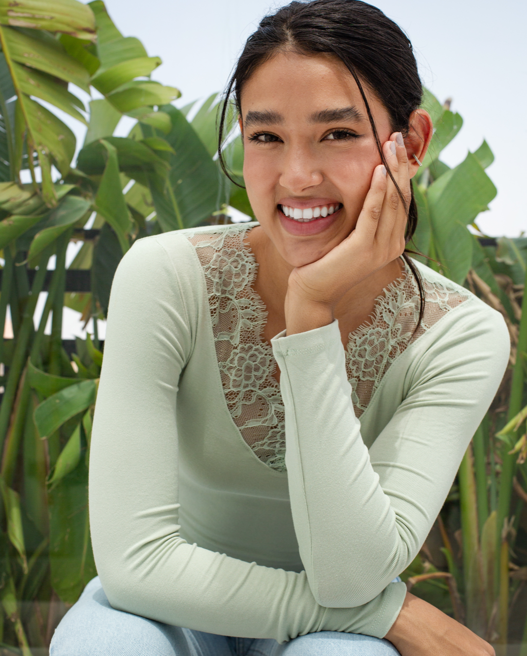 Lace V-Neck Long Sleeve Top