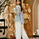 Oriental linen kimono - Baby blue