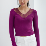 Lace V-Neck Long Sleeve Top