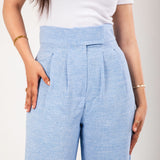 Linen wide-leg pants blue