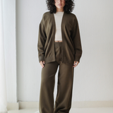 Open Cardigan Knit Set-Olive