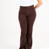 High-Waisted Ribbed Pant- Brown