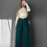 Elastic waist wide-leg pants-olive