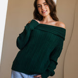 Off-Shoulder Knit Sweater- Olive